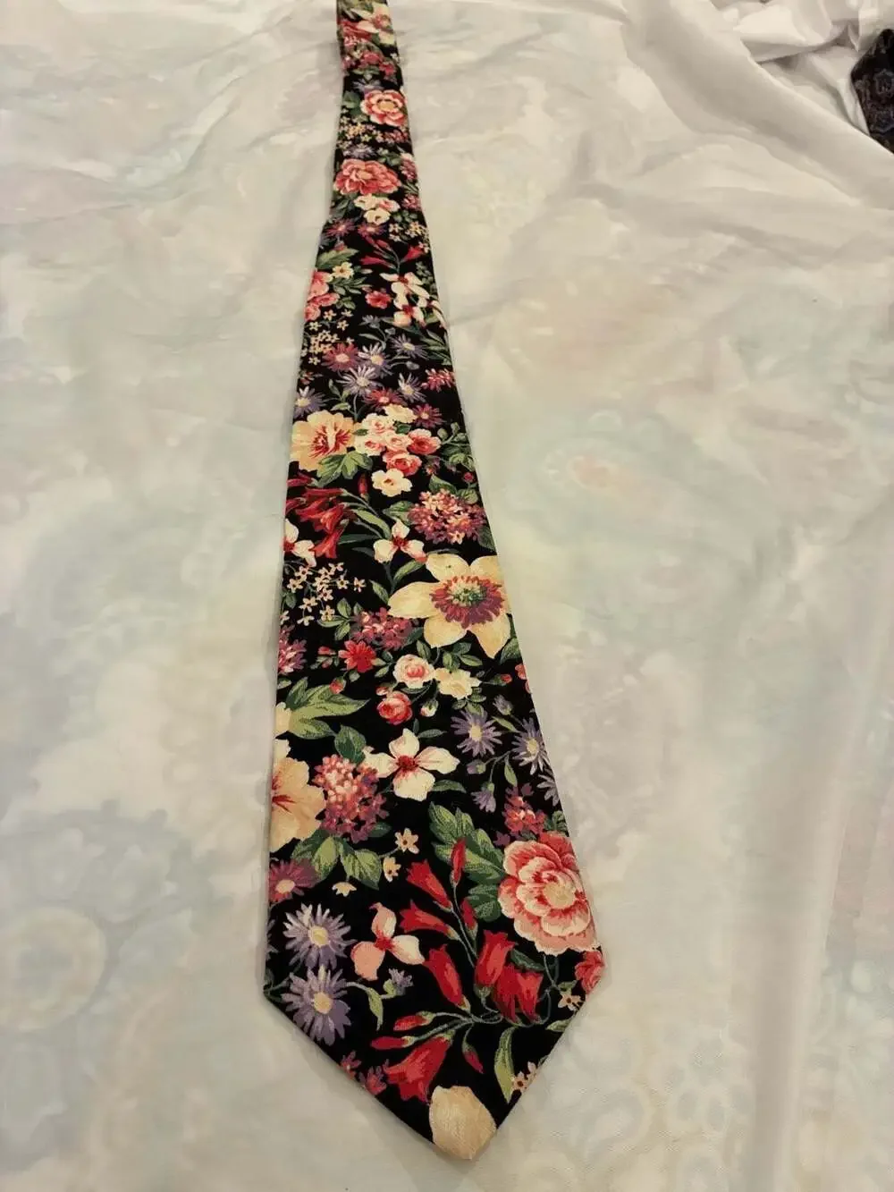 Statement Black Multi-Color Floral Cotton Necktie